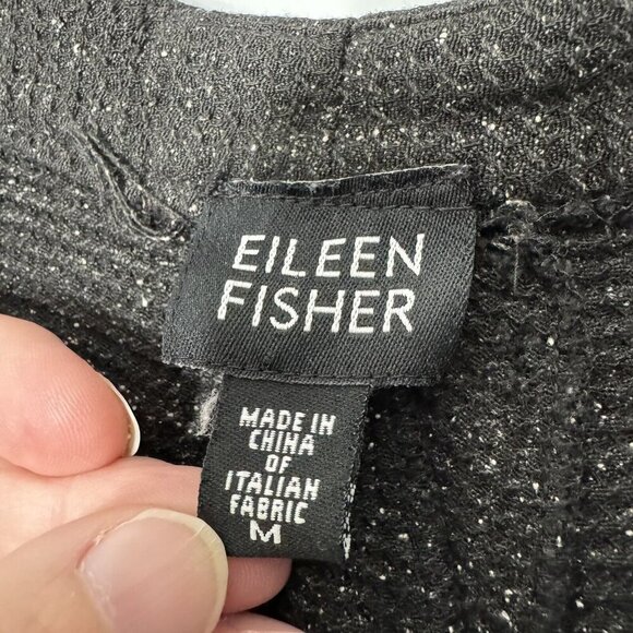 Eileen Fisher Pants Waffle Knit Wide Leg Viscose Silk Med M Black White Speckle - Picture 8 of 11